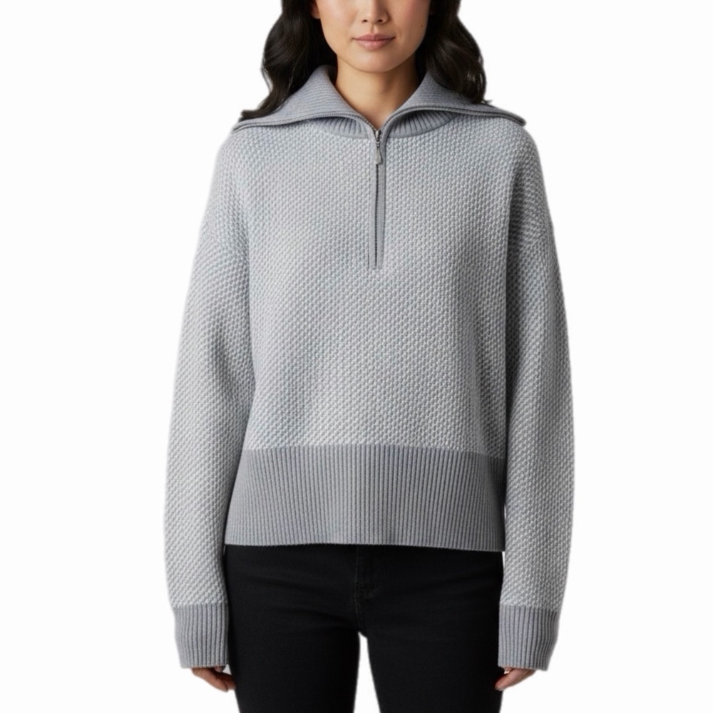 Rachel Zoe Women's Sweater S Quarter Zip Cowl Shawl Collar Gray Textured Knit